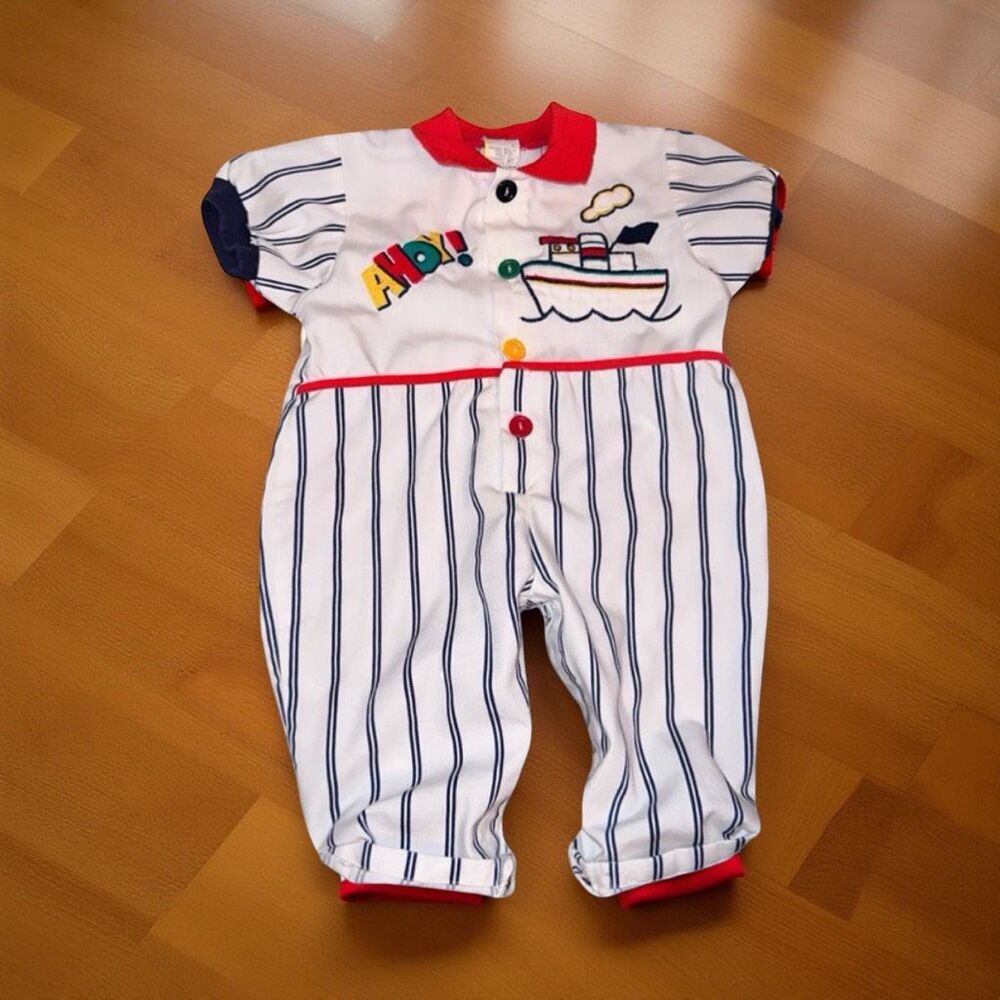 Vintage Ship Ahoy One Piece Leg Snap Outfit Size 3-6 Months